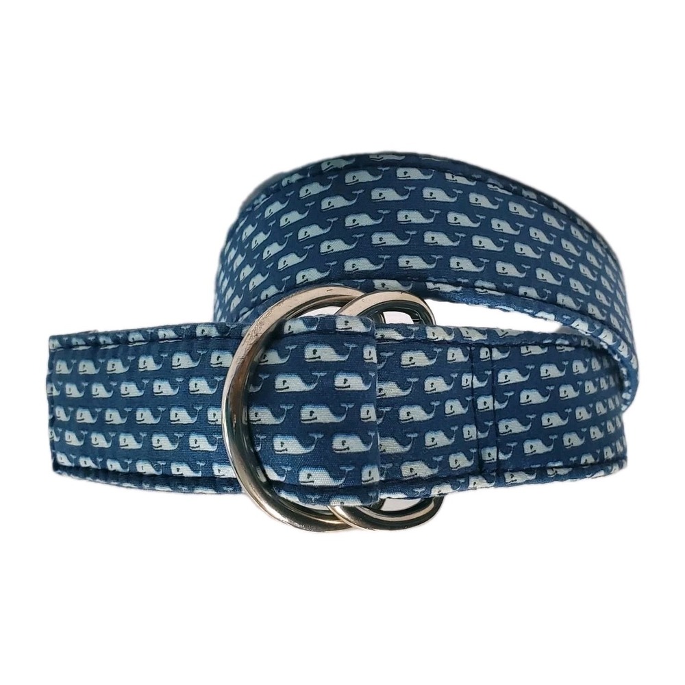 Vineyard Vines Men's Blue Whale Canvas D-Ring Belt Nautical Preppy Casual Small